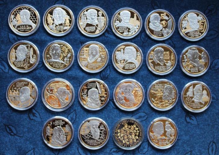 Lot van 22 ~~Vergulde Munten met Certificaat van Echtheid~~, Postzegels en Munten, Munten | België, Setje, Verguld, Ophalen of Verzenden