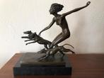 bronzen jacht sculptuur godin met 3 windhonden, Antiek en Kunst, Kunst | Beelden en Houtsnijwerken, Ophalen of Verzenden