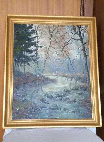 peinture paysage d'automne avec rivière 