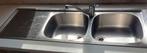 Propere dubbele lavabo met kraan inox, Ophalen, Gebruikt