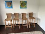 Set van 4 barkrukken - hout en rotan, Huis en Inrichting, 4 krukken, Ophalen, Zo goed als nieuw, Hout