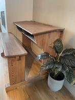 Vintage dubbele schoolbank hout, Huis en Inrichting, Ophalen, Gebruikt