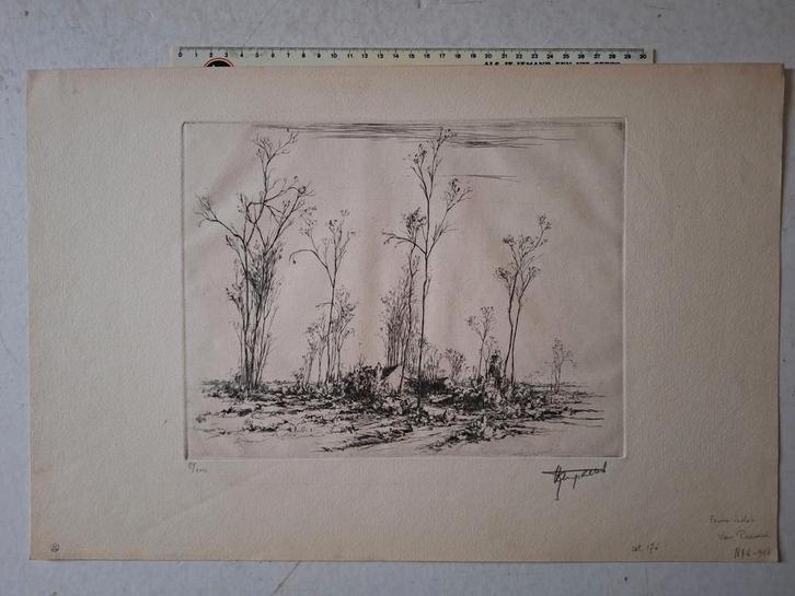 Ets Jules Vanpaemel "Ferme isolee" (Geïsoleerde hoeve)", Antiek en Kunst, Kunst | Etsen en Gravures, Ophalen of Verzenden