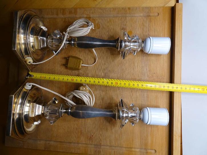 Paire de lampes bougeoirs Art Déco — argentées avec cristal, Antiquités & Art, Antiquités | Bougeoirs, Cristal, Enlèvement