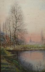 Helsotte???: Rivierzicht 19e eeuw (44 x 62 cm), Antiek en Kunst, Ophalen of Verzenden