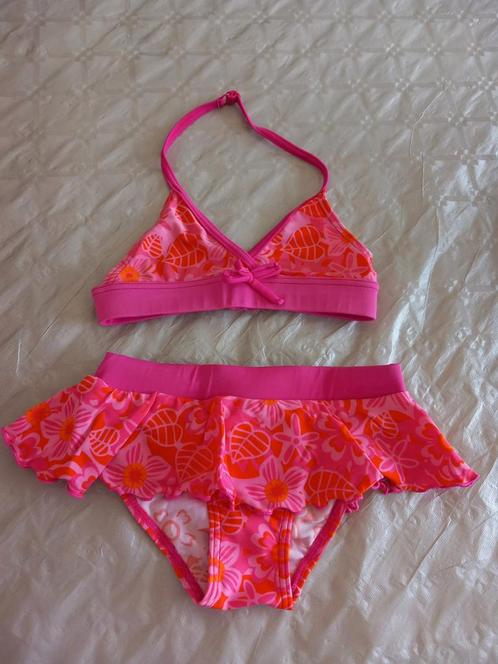 Roze/oranje bikini met bloemetjes 122/128, heel goede staat, Kinderen en Baby's, Kinderkleding | Maat 122, Zo goed als nieuw, Meisje