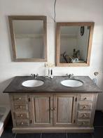 Landelijk badkamermeubel graniet met 2 spiegels, Huis en Inrichting, Ophalen, Gebruikt, Wastafelkast, Minder dan 100 cm