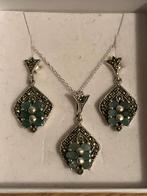Zilveren oorbellen en hanger met echte smaragd, Vert, Avec pierre précieuse, Argent, Puces ou Clous