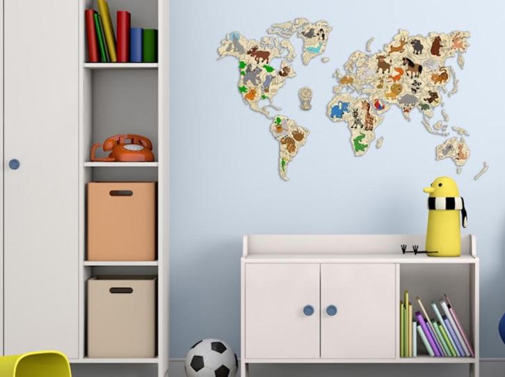 3D Houten Puzzel World Map Animals XL Muur Decoratie - DIY, Hobby en Vrije tijd, Modelbouw | Overige, Nieuw, Verzenden