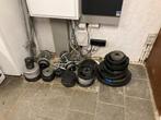 Halterset: Olympic Bar, EZ-Bar, Dumbbells & +-250kg weights, Ophalen, Gebruikt, Benen, Halterset