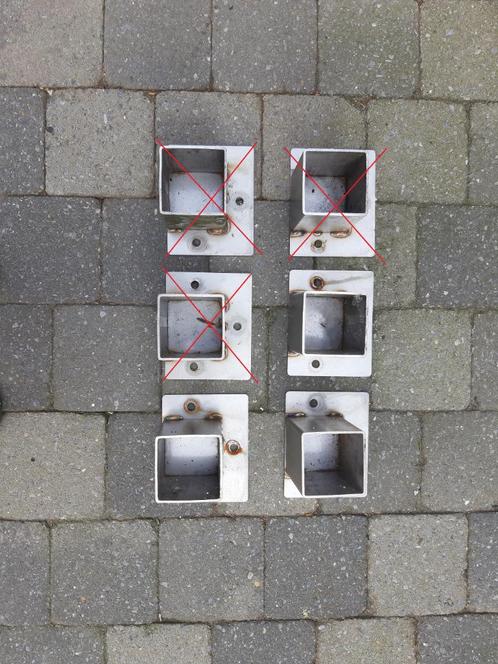 Inox paalhouder met plaat., Tuin en Terras, Palen, Balken en Planken, Gebruikt, Overige typen, Ophalen