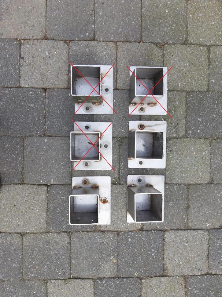 Inox paalhouder met plaat., Jardin & Terrasse, Poteaux, Poutres & Planches, Utilisé, Autres types, Enlèvement