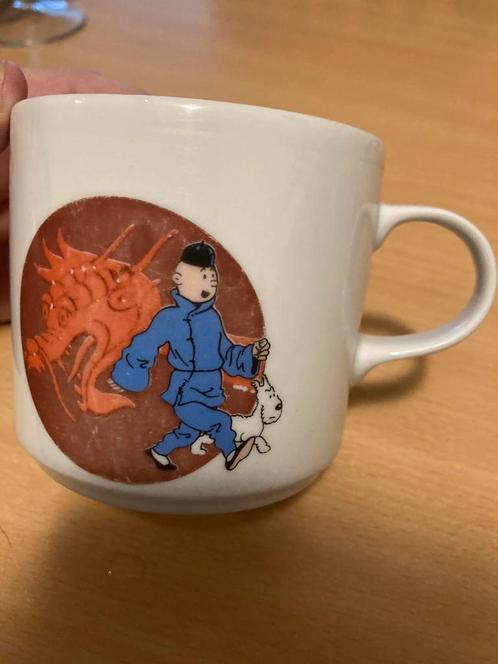 Tasse Tintin et le Lotus bleu en porcelaine 1995 !, Collections, Personnages de BD, Comme neuf, Tintin