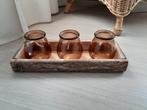 Schaal hout boomstam met 3 oranje Theelichten, Ophalen of Verzenden, Zo goed als nieuw, Hout
