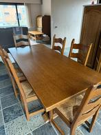 Massief eiken eettafel met 6 stoelen, Ophalen, Gebruikt, Eikenhout, 50 tot 100 cm