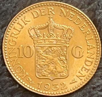 Munt 10 Gulden Goud Wilhelmina 1932 