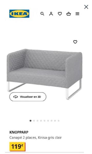 Canapé 2 places IKEA, Banc droit, Enlèvement, Utilisé, Deux personnes