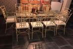 Knappe tafel met glazen tafelblad & 10 bijhorende stoelen, Tuin en Terras, Tuinsets en Loungesets, Ophalen, Tuinset