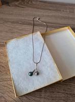 2 perles de Tahiti montées sur Argent + chaîne Argent 45 cm, Enlèvement ou Envoi, Comme neuf, Argent, Argent