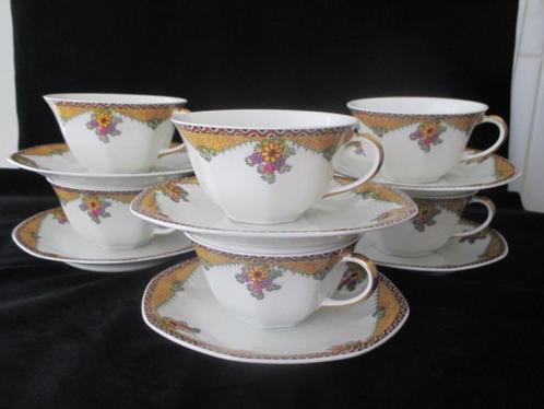 Art Deco - 6 tassen met ondertassen Limoges B&C, Antiek en Kunst, Antiek | Servies los, Ophalen of Verzenden