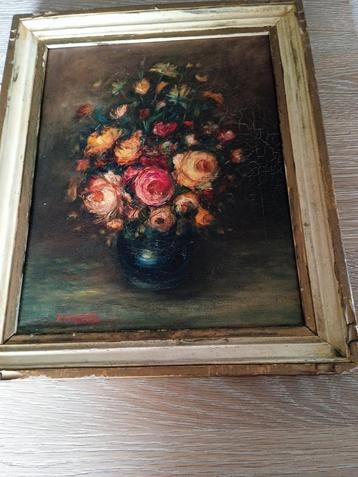 Oud schilderij bloemen Henri Rottiers  beschikbaar voor biedingen
