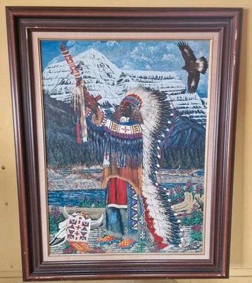Native American met adelaar 80 x 100 beschikbaar voor biedingen
