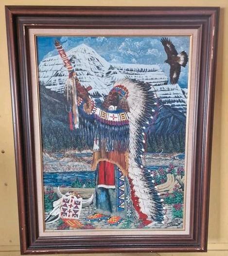Native American met adelaar 80 x 100, Antiek en Kunst, Kunst | Schilderijen | Abstract, Ophalen
