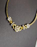Collier doré vintage avec fleurs en strass – années 90, Enlèvement ou Envoi, Or, Comme neuf, Avec strass