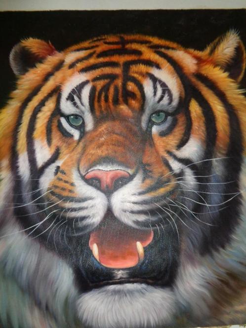 *Belle peinture en forme de tête de tigre., Antiquités & Art, Art | Peinture | Classique, Enlèvement ou Envoi