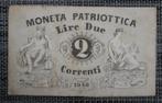 Billet 2 Lire Italie 1848 Moneta Patriottica, Timbres & Monnaies, Billets de banque | Europe | Euros, Enlèvement ou Envoi, Italie
