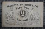 Bankbiljet 2 Lire Italië 1848 Moneta Patriottica, Postzegels en Munten, Bankbiljetten | Europa | Eurobiljetten, Ophalen of Verzenden
