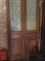 Oude tweeslagdeur met geëtst figuurglas, Antiek en Kunst, Ophalen of Verzenden