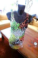 kleurrijk geprint mouwloos sprankelende jurk, Comme neuf, Taille 38/40 (M), Vintage, Autres couleurs