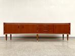 Vintage mid-century teakhouten dressoir/lowboard/tv-meubel, Huis en Inrichting, Ophalen, Gebruikt, 200 cm of meer, Metaal