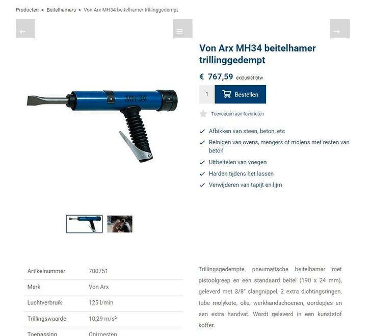 Beitelhamer Von Arx MH34, Doe-het-zelf en Bouw, Gereedschap | Overige machines, Nieuw, Ophalen of Verzenden