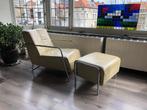 Bauhaus lederen fauteuil met Ottoman, Ophalen, Metaal