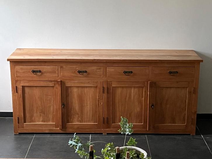 Teakhouten dressoir massief hout landelijk 200x85x50, Huis en Inrichting, Kasten | Dressoirs, Zo goed als nieuw, 150 tot 200 cm
