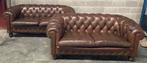 2 canapés Chesterfield 2 places en cuir marron. 1m60 x 85cm., Huis en Inrichting, Zetels | Zetels, Gebruikt, Leer, Ophalen of Verzenden