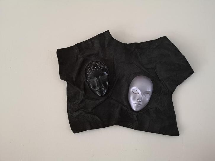 Maskers op lederen ondergrond, Antiek en Kunst, Kunst | Schilderijen | Klassiek, Ophalen of Verzenden