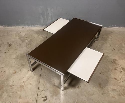 Vintage Salontafel Chroom Bruin Seventies, Huis en Inrichting, Tafels | Salontafels, Gebruikt, Rechthoekig, Kunststof, Metaal