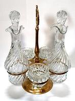 Olie en azijn stel in glas en verzilverde houder, compleet., Ophalen of Verzenden