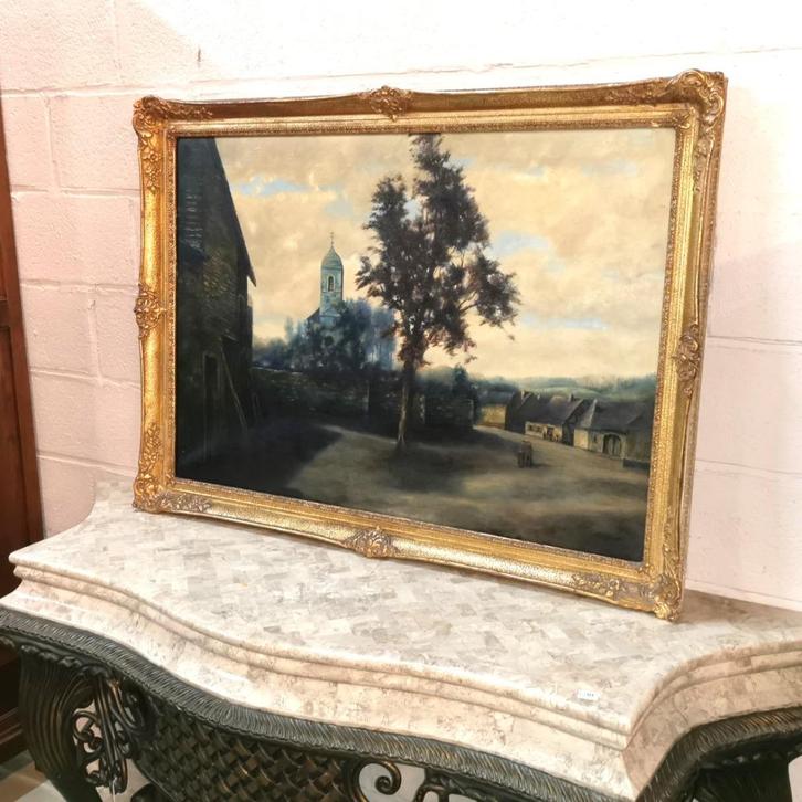 Zeer Grote antieke Schilderij met gouden Barok kader 114x84, Antiek en Kunst, Curiosa en Brocante, Ophalen