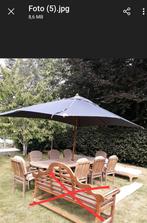 Teak meubelen 8 stoelen 1 parasols goede staat met kussen ve, Tuin en Terras, Ophalen, Zo goed als nieuw