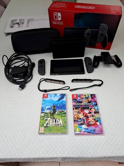 Nintendo switch grijs (met doos)+ Mario kart en Zelda games, Games en Spelcomputers, Spelcomputers | Nintendo Switch, Zo goed als nieuw