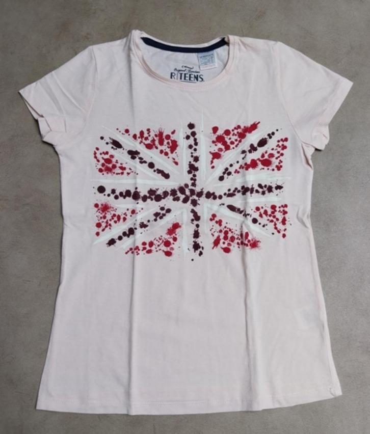 Lichtroze t-shirt met Union Jack (maat 140 - 10 jaar), Kinderen en Baby's, Kinderkleding | Maat 140, Gebruikt, Meisje, Shirt of Longsleeve