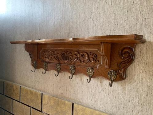 Kapstok met 6 metalen haken en legplank, Huis en Inrichting, Woonaccessoires | Kapstokken, Gebruikt, Hout, Ophalen