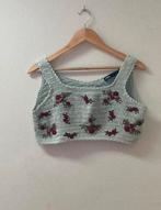 Groene gebreide top met bloemen van Zara, Kleding | Dames, Topjes, Verzenden, Groen, Maat 36 (S), Zonder mouw