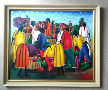 Markt in Haïti ca. 1990 - gesigneerd Jackson beschikbaar voor biedingen