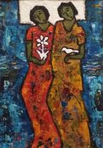 "Vrienden" Schilderij met lijst, Antiek en Kunst, Verzenden