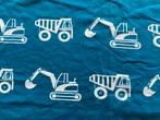 Petrolblauwe tricot met werkvoertuigen 93 x 43 cm, Overige materialen, Blauw, Ophalen of Verzenden, Zo goed als nieuw